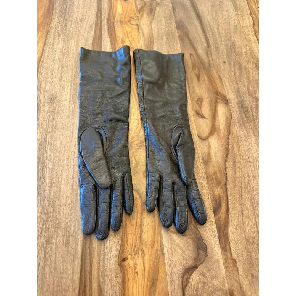 Parisi Italy Long Leather Gloves Size 7 Brown Croc Embossed 100% Wool Lined